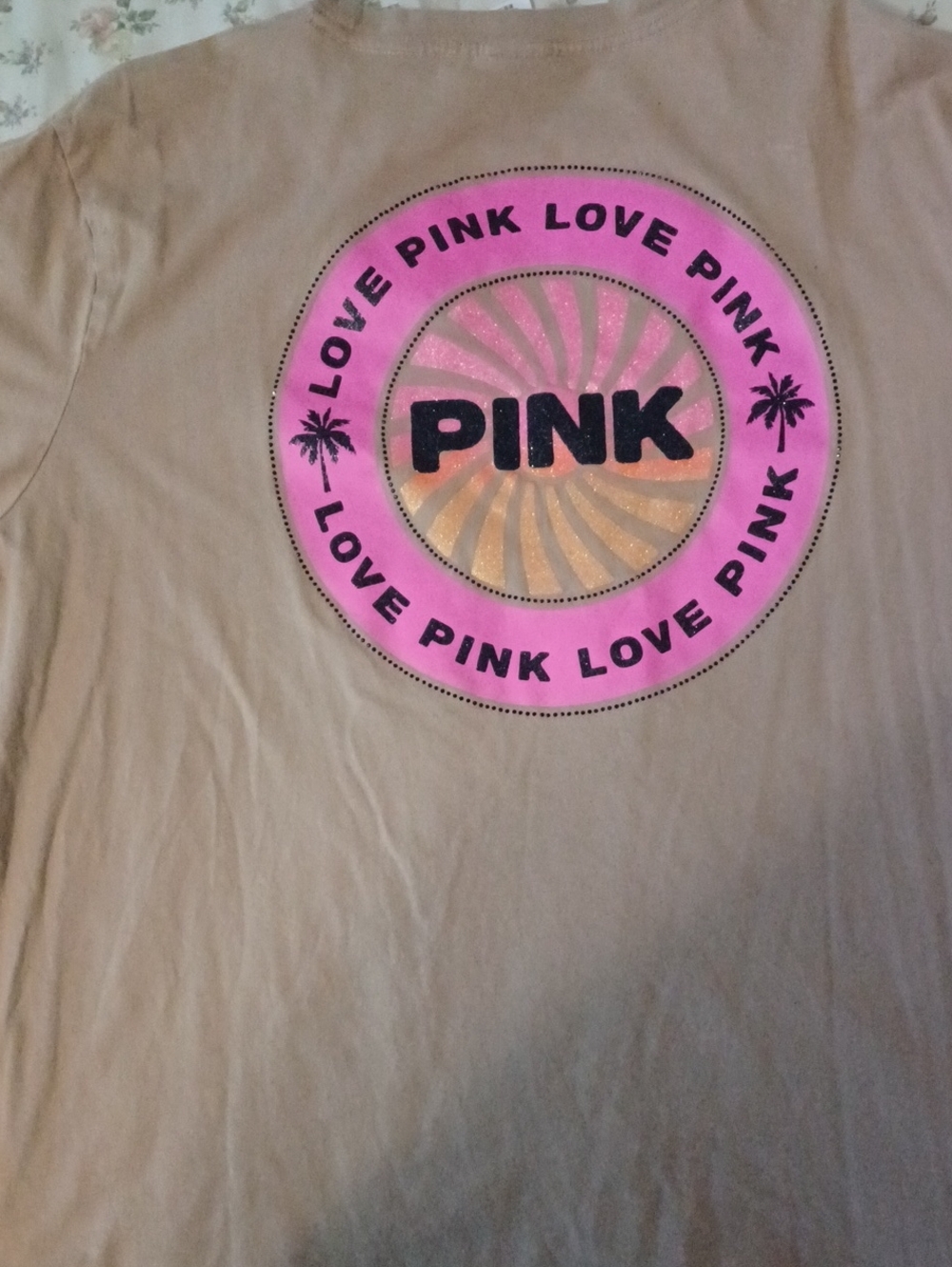 PINK Victoria's Secret Tan Tee with Neon Pink Logo Size 2X - Picture 3 of 12